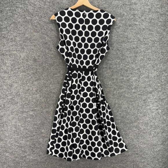 Avella Dress Women M Medium White Polka Dot Sheath Short Zipper Belted Casual - Picture 2 of 6